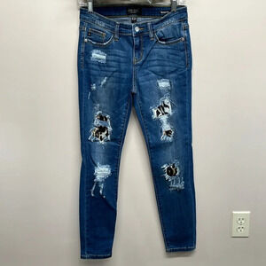 Judy Blue Leopard Patch Mid Rise Skinny Denim Jeans 5/27